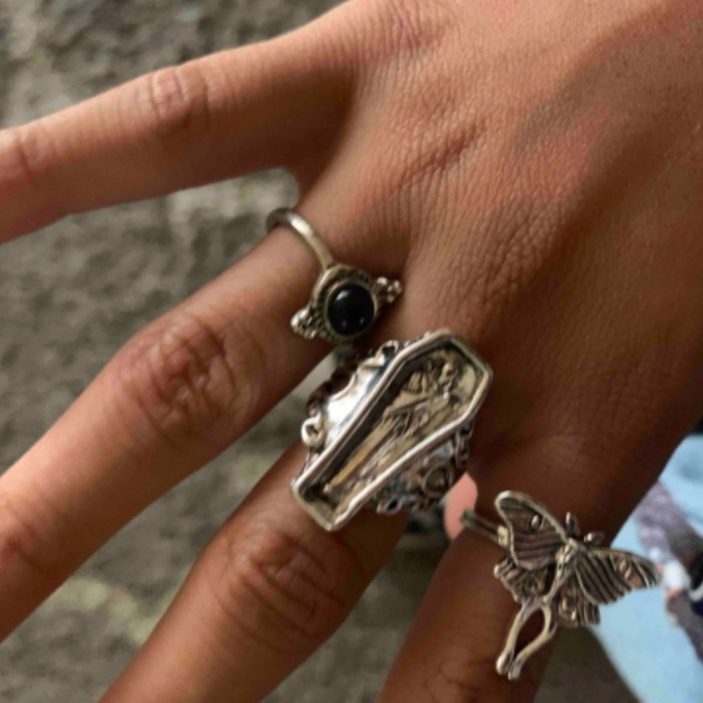 Vampire Coffin Silver Ring - Adjustable - Picture 6 of 16